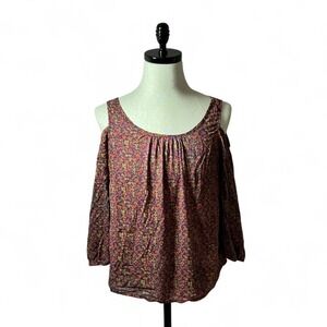 PrAna Floral Cold‎ Shoulder Top Blouse Long Sleeve Lightweight Casual